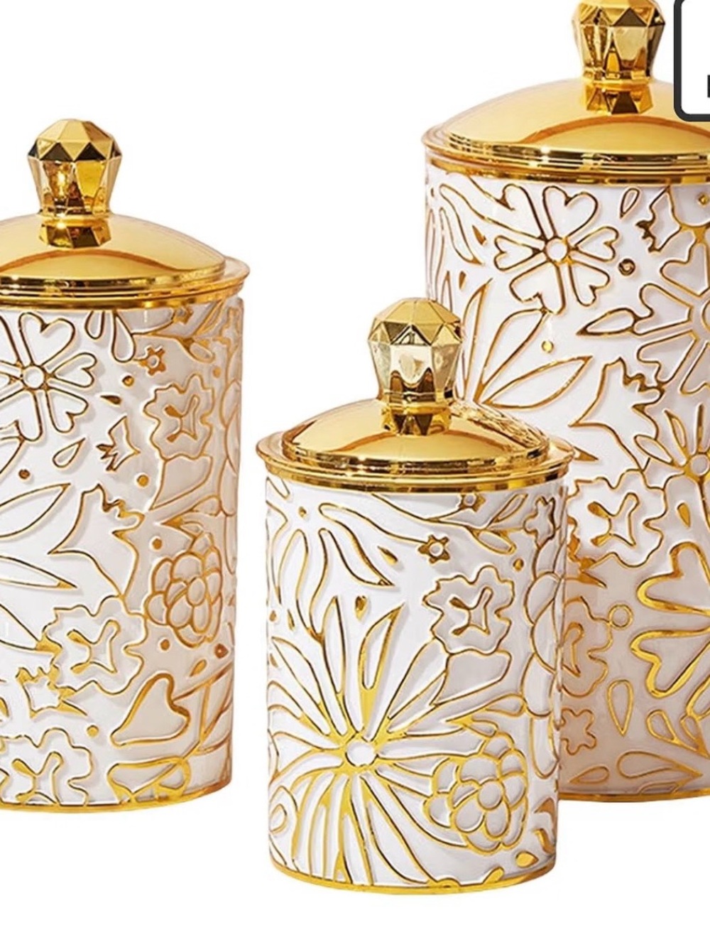 White and Gold Floral plastic Canister Set